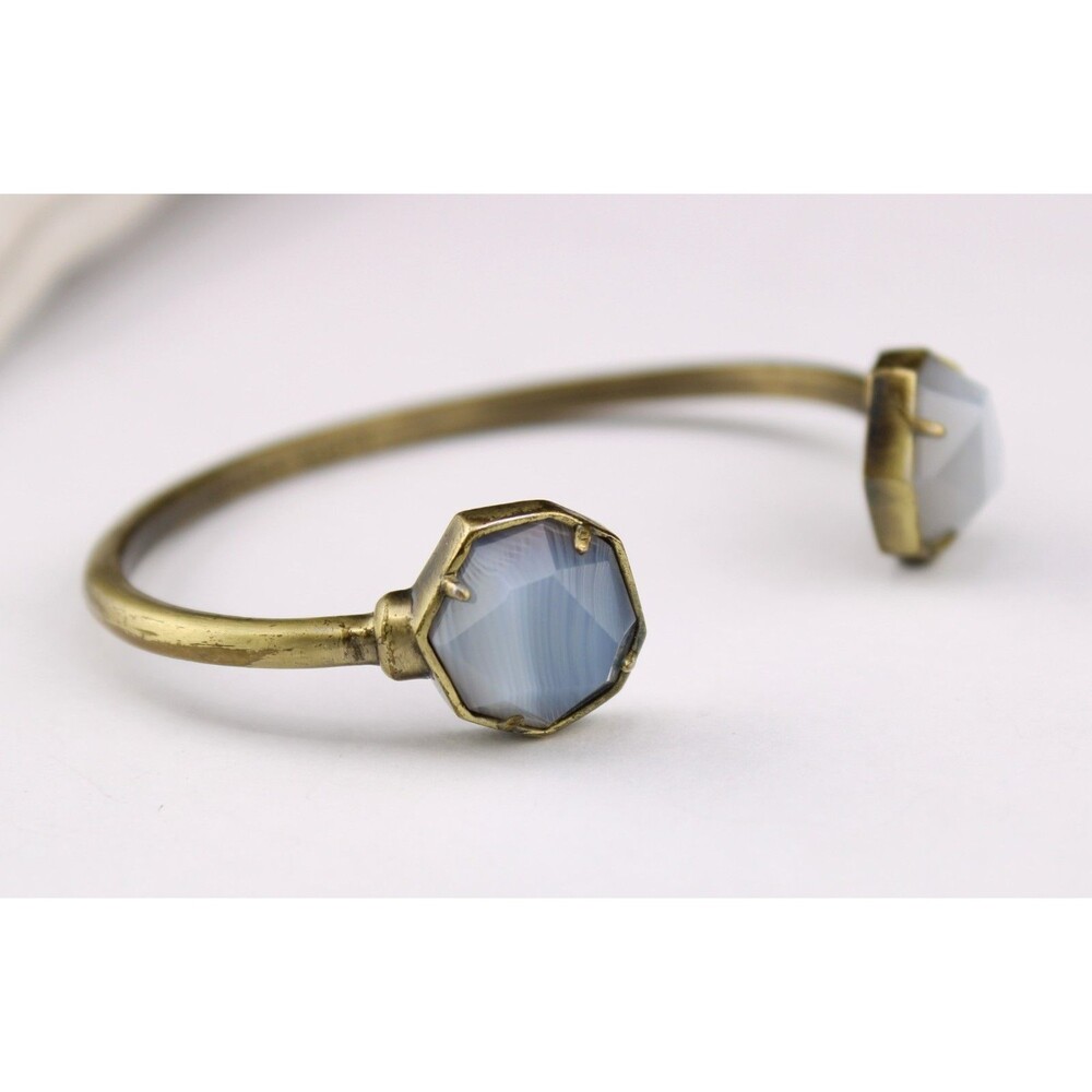 Kendra Scott Brinkley White Banded Agate Bronze Finish Cuff Bracelet & Bag